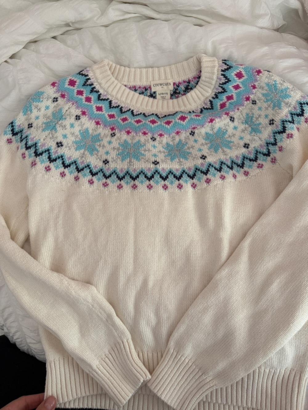 Crewcuts Cream Fair Isle Crewneck Sweater with Blue & Pink Yoke